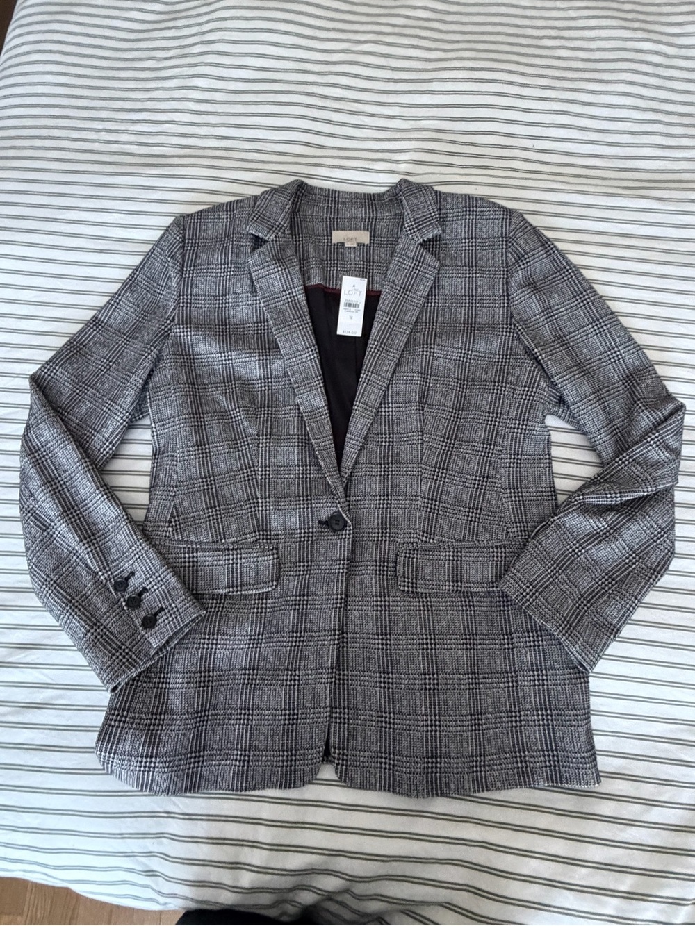 Grey Plaid Women's Blazer Jacket - Stylish Workwear